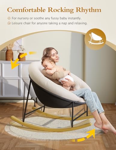 Wide Saucer Rocking Chair with Removable Cushion for Nursery and Living Room