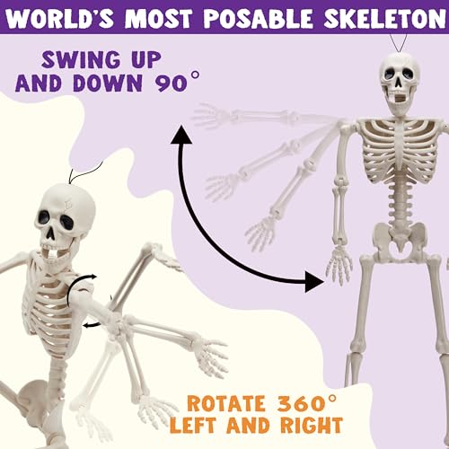 16-Inch Posable Halloween Skeletons (5-Pack) - Full Body Decor Set