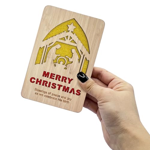 Celebrate His Birth Wooden Christmas Greeting Card with Envelopes - Religious Holiday Decoration