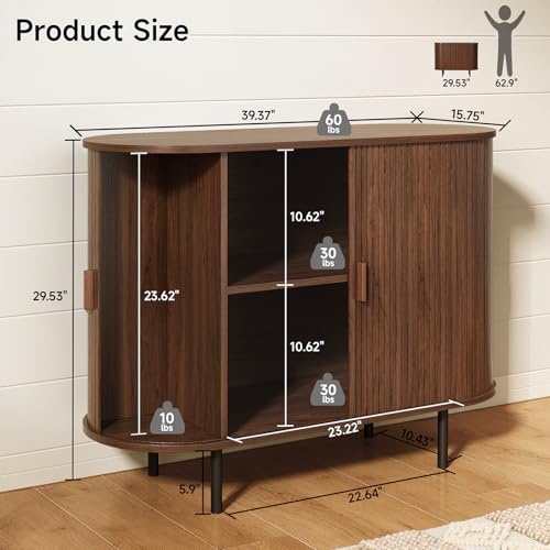 40" Mid-Century Modern Walnut Sideboard Buffet Cabinet with Sliding Door