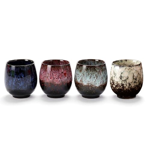 Lxuwbd Ceramic Teacup Set of 4 - Kung Fu Tea & Coffee Cups in 4 Colors