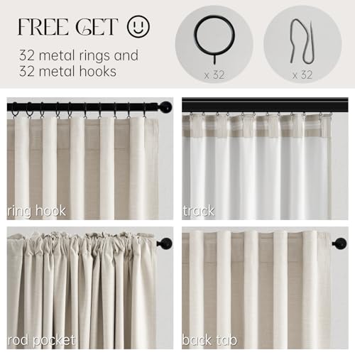 Linen Blackout Curtains 96 Inch Long - Thermal Drapes, 2 Panels (52" x 96")