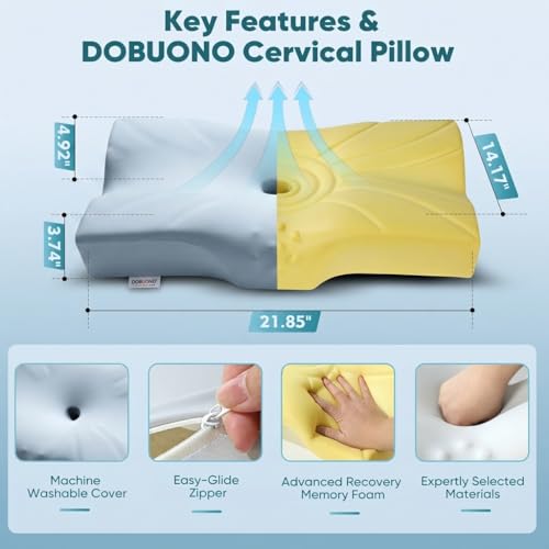 Cervical Neck Pillow for Pain Relief - Ergonomic Memory Foam with Cooling Cover