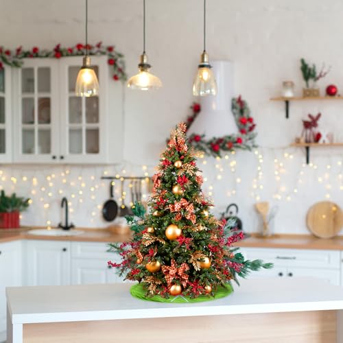 ZhowHoHo 2pcs 15 Inch Green Faux Fur Christmas Tree Skirts Mini Holiday Decor