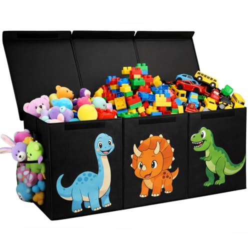 Extra Large Collapsible Toy Chest with Dividers – 40" Dinosaur Toy Organizer