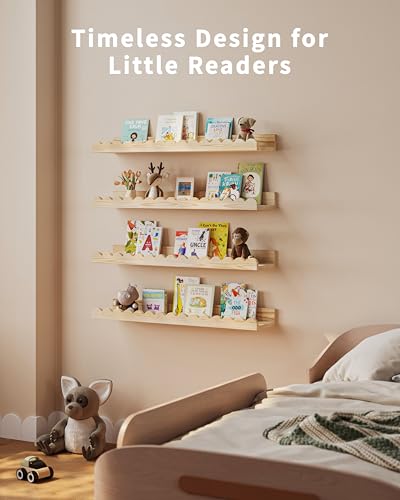 4-Pack 23-Inch Scalloped Wood Floating Shelves for Nursery and Kids Room