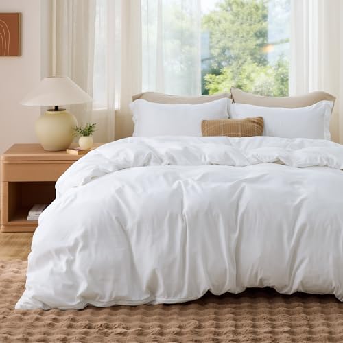 Bedsure White Duvet Cover Queen Size - Soft Microfiber Bedding Set