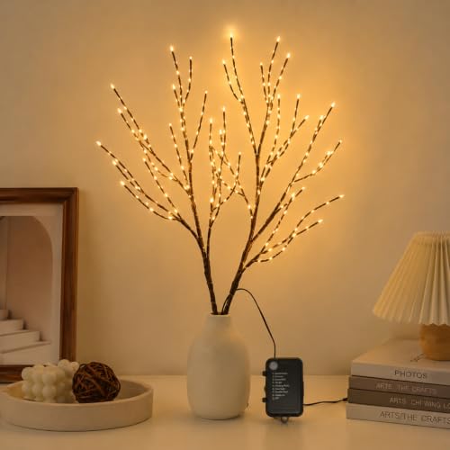 HelixBeam Warm White 200LED Branch Lights 34Inch | Detachable Twig Decor, USB & Battery Powered, 8 Modes, Large Vase Christmas Decor