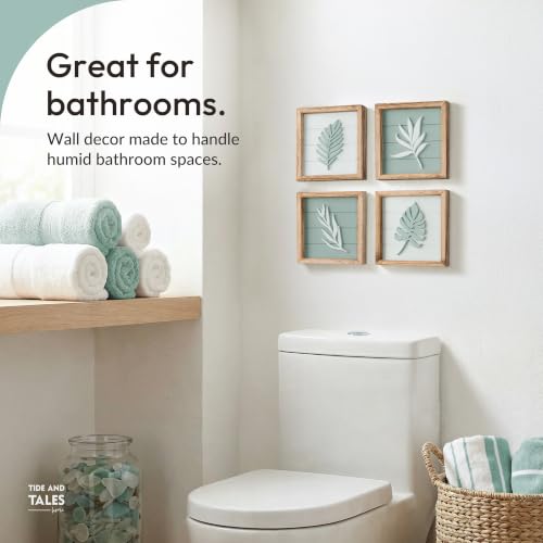3D Sage Green Botanical Wall Art Set, 7x7 Framed Leaf Decor, 4-Piece