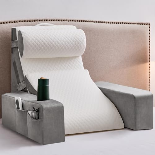 Reading Pillow with Arms and Cup Holder for Back Support