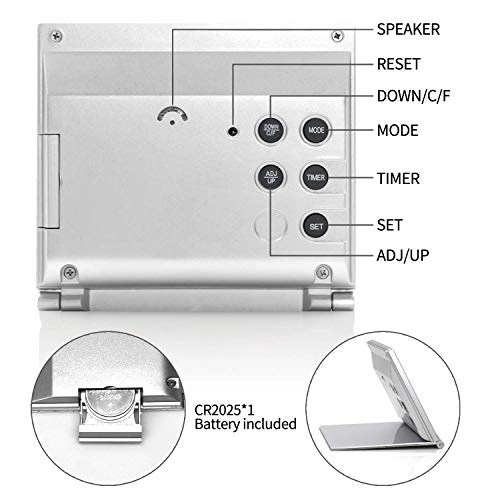 Digital Travel Alarm Clock - Foldable LCD Desk Clock with Calendar & Timer