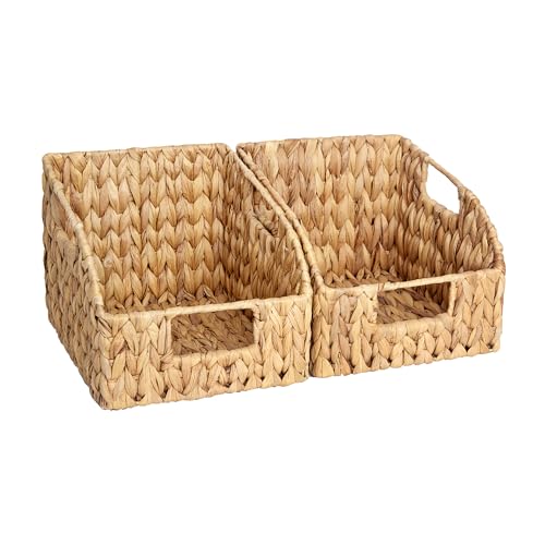 Natural Water Hyacinth Wicker Pantry Baskets with Handles 2 Pack