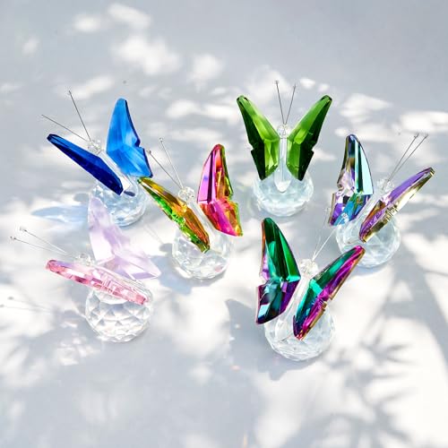 6-Piece Crystal Butterfly Figurine Set - Handcrafted Glass Sculptures
