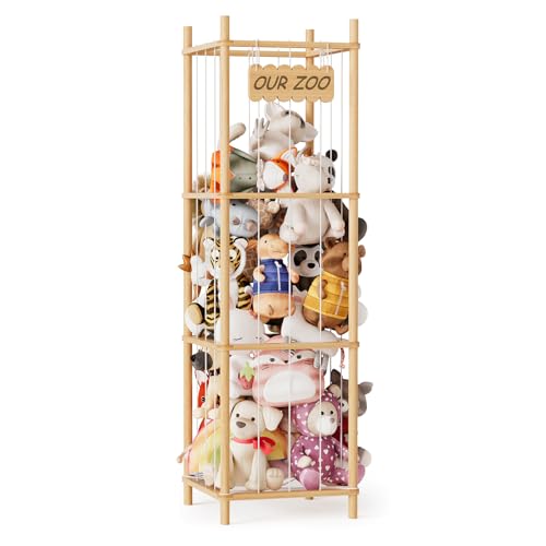 Stuffed Animal Storage Organizer - Tall Wooden Plush Toy Zoo Holder