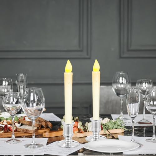 Garneck 20Pcs Silver Flameless Candle Holders 6x5.8x5.8cm Vintage Plastic Bases
