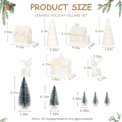 12-Piece White Ceramic Christmas Village Set with Light-Up Houses and Trees