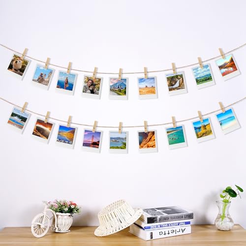 100 Pcs Mini Wooden Clothespins with Jute Twine for Photo Displays