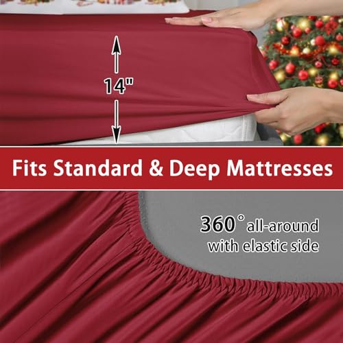 Full Christmas Comforter Set with Sheets - 7 Pieces, Red Bedding by WeCozy