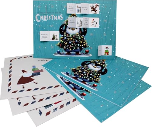 Set of 3 Christmas Advent Calendar Greeting Cards with Envelopes, 24 Daily Surprises