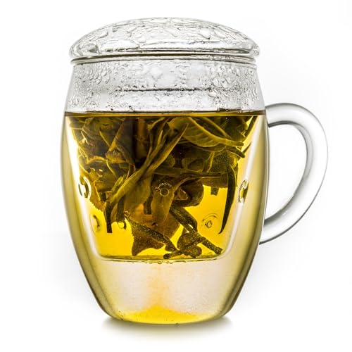 Creano 1 Piece 400ml Glass Tea Infuser Mug with Lid & Filter - Large Loose Leaf Tea Cup