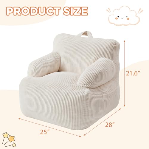 Kids Bean Bag Chair with Armrests and Side Pocket, Soft Corduroy Sofa