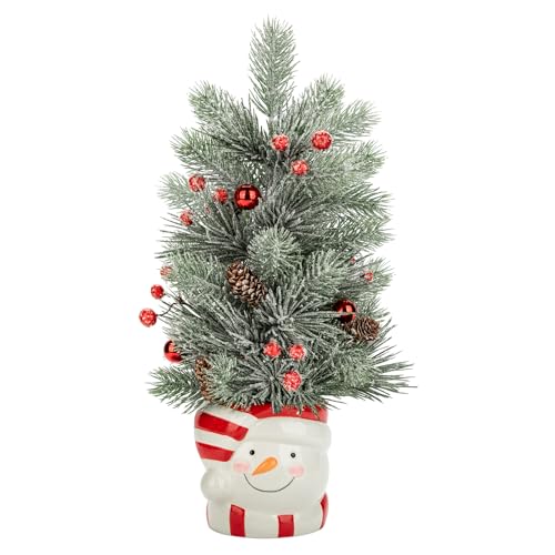 Hollyone Style 3 16.5in Christmas Potted Snowman Tree with Vase - Mini Desk Deco