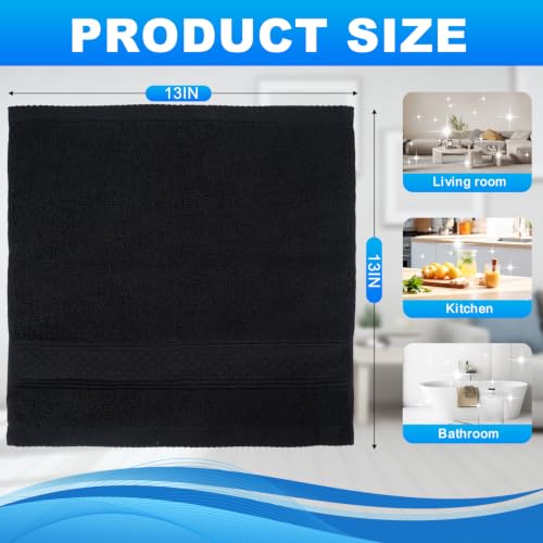 INFICRIME Black 6 Pack 100% Cotton Washcloths 13x13 Inch for Face & Body