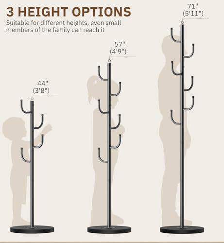 Freestanding Heavy Duty Coat Rack with Wood Base and 6 Hooks