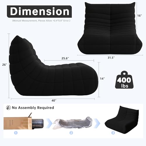 Ergonomic Memory Foam Bean Bag Chair - Soft Teddy Fabric Floor Sofa