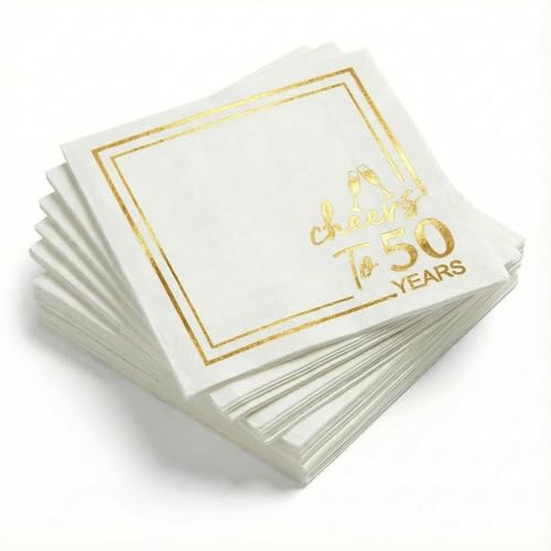50Pcs Cheers to 50 Years Gold Foil Cocktail Napkins - Birthday Party Decorations