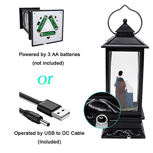 Musical Nativity Christmas Snow Globe Lantern with 6-Hour Timer & USB