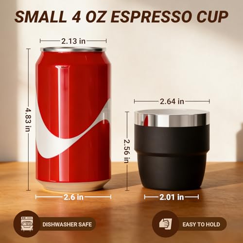 Cafezi Black 4 oz Espresso Cup with Ceramic Lining & Double-Wall Insulation