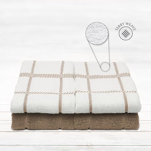 Mellow Buff 4 Pack Tan Cotton Dish Towels - Super Soft & Absorbent Kitchen Cleaning Cloths