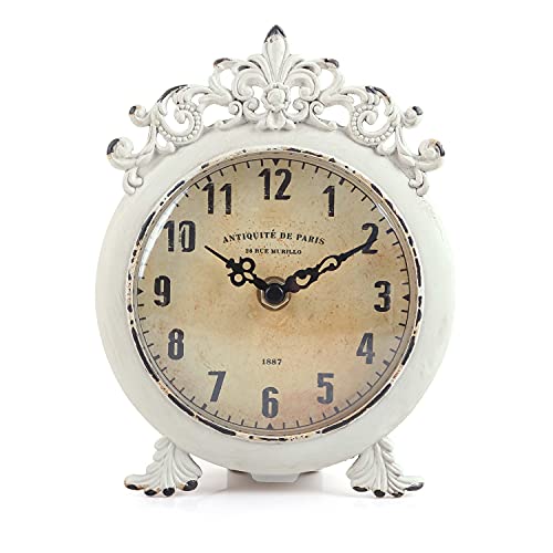Vintage Small Table Clock, Rustic French Farmhouse Shelf Desk Clock