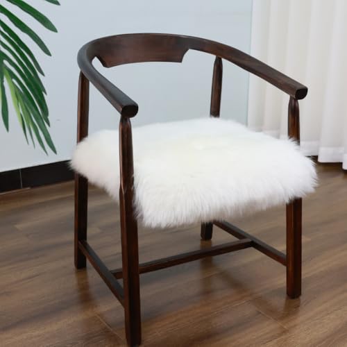 IRIWOOL Milky White 18x18 Sheepskin Chair Cushion Cover Soft Rug