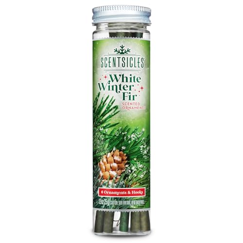 White Winter Fir Scented Christmas Ornaments - 6 Fragrance Sticks with Hooks