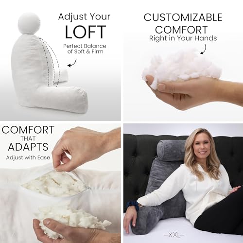 XXL Backrest Pillow for Adults - 30" Firm Support Bed Rest Pillow with Neck Roll - Dark Grey