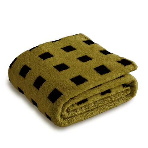 King Size Fuzzy Blanket 320GSM Olive Green Plaid Throw - 108x90 Inches
