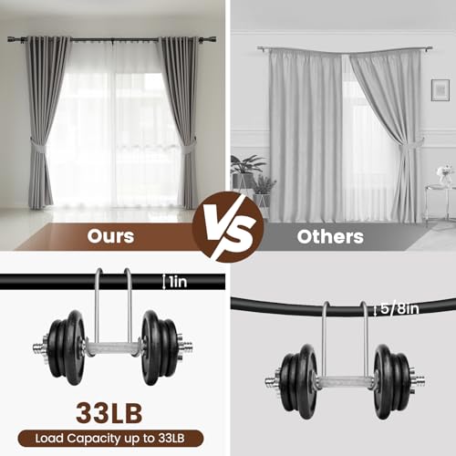 Heavy Duty Adjustable Curtain Rod - 1" Matte Black Metal Rod (30 to 144")