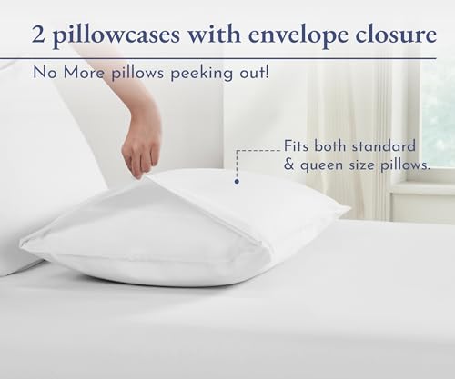 Organic Cotton Percale Queen Pillowcases, 2-Pack with Envelope Closure