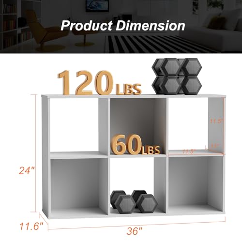 6-Cube Storage Organizer Shelf, Modular Stackable Bookcase, White