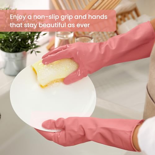 Reusable Rubber Dishwashing Gloves with Flocked Lining (4 Pairs) - Size M