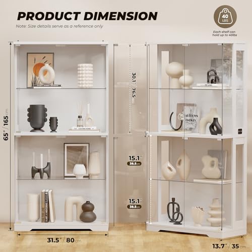 4-Tier Glass Display Cabinet with LED Lights and Motion Sensor, 65-Inch