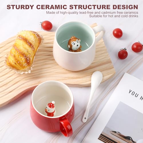 WDAGEOT Red & White Cute 12oz Snowman Mug - 3D Inside Cup Ceramic Coffee Cup