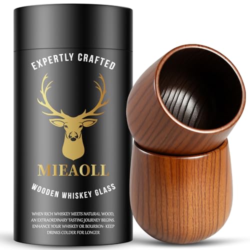 2 Pack Charred Wooden Whiskey Glasses - Bourbon Gifts for Men, Unique Home Bar Decor