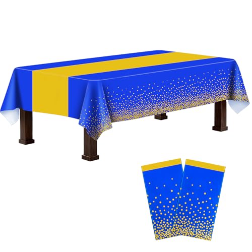 2 Packs Blue and Gold Disposable Rectangle Tablecloths 54x108in - Ammbeetty