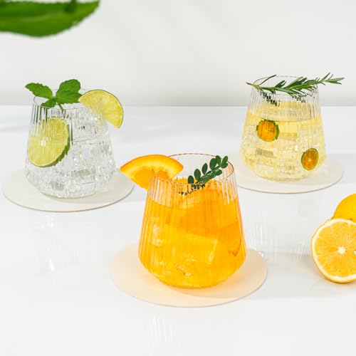 36-Pack 12oz Ribbed Plastic Stemless Wine Glasses, Clear Ripple Cups