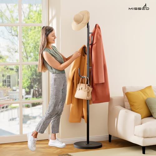 Freestanding Heavy Duty Coat Rack with Wood Base and 6 Hooks