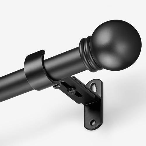 Adjustable Black Curtain Rod 1-Inch Diameter with Round Finials (16"-60")