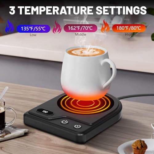 Wenvinda Coffee Mug Warmer with 3 Adjustable Temp Settings & Auto Shutoff